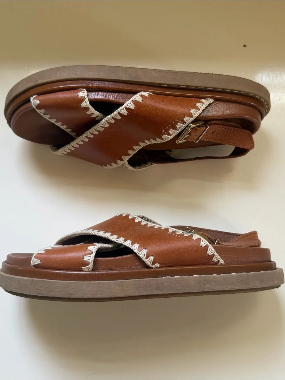 Alohas Marshmallow Leather Sandals Slingback Tan Size 7.5 Comfort